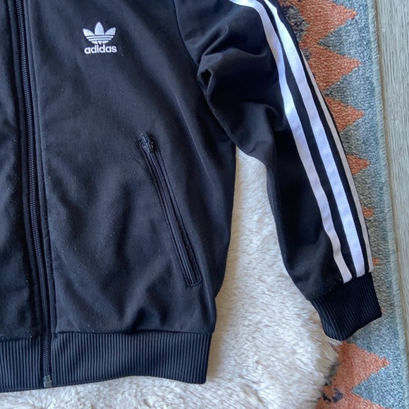 Adidas Original kids black white track jacket zip up lightweight three stripe XS - Picture 8 of 16